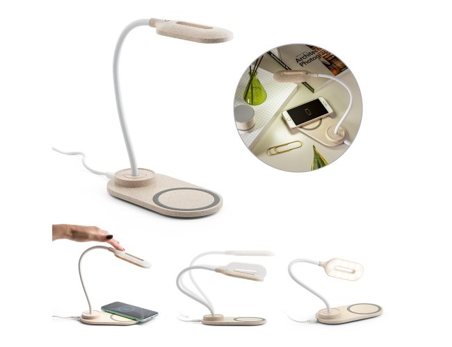 LEZZO. Luminria de mesa com carregador wireless em ABS e fibra de palha de trigo